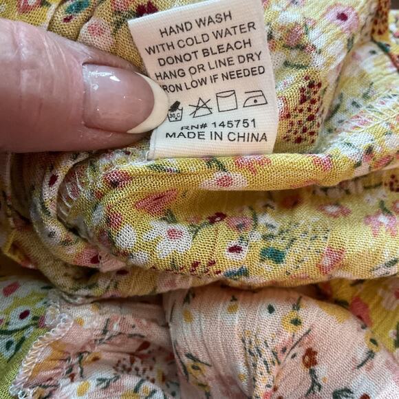 Alter'd State Yellow & Pink Boho/Peasant/Hippy/Cottage Tiered Open Back Top XS - Picture 7 of 8